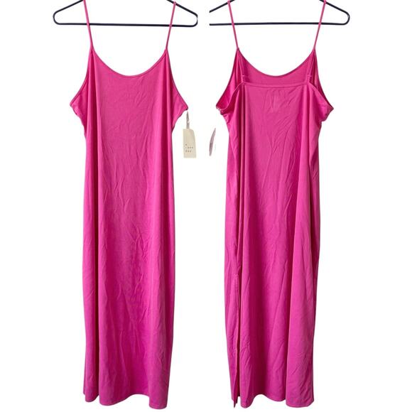 NEW A NEW DAY Pink Ribbed Midi Dress Size Large Slit Hem Scoop Neck Stretch - Picture 1 of 6